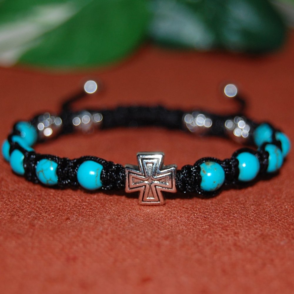 Rosary Bracelet,Drawstring Rosary Bracelet,Turquoise Beads,Cross Rosary Bracelet